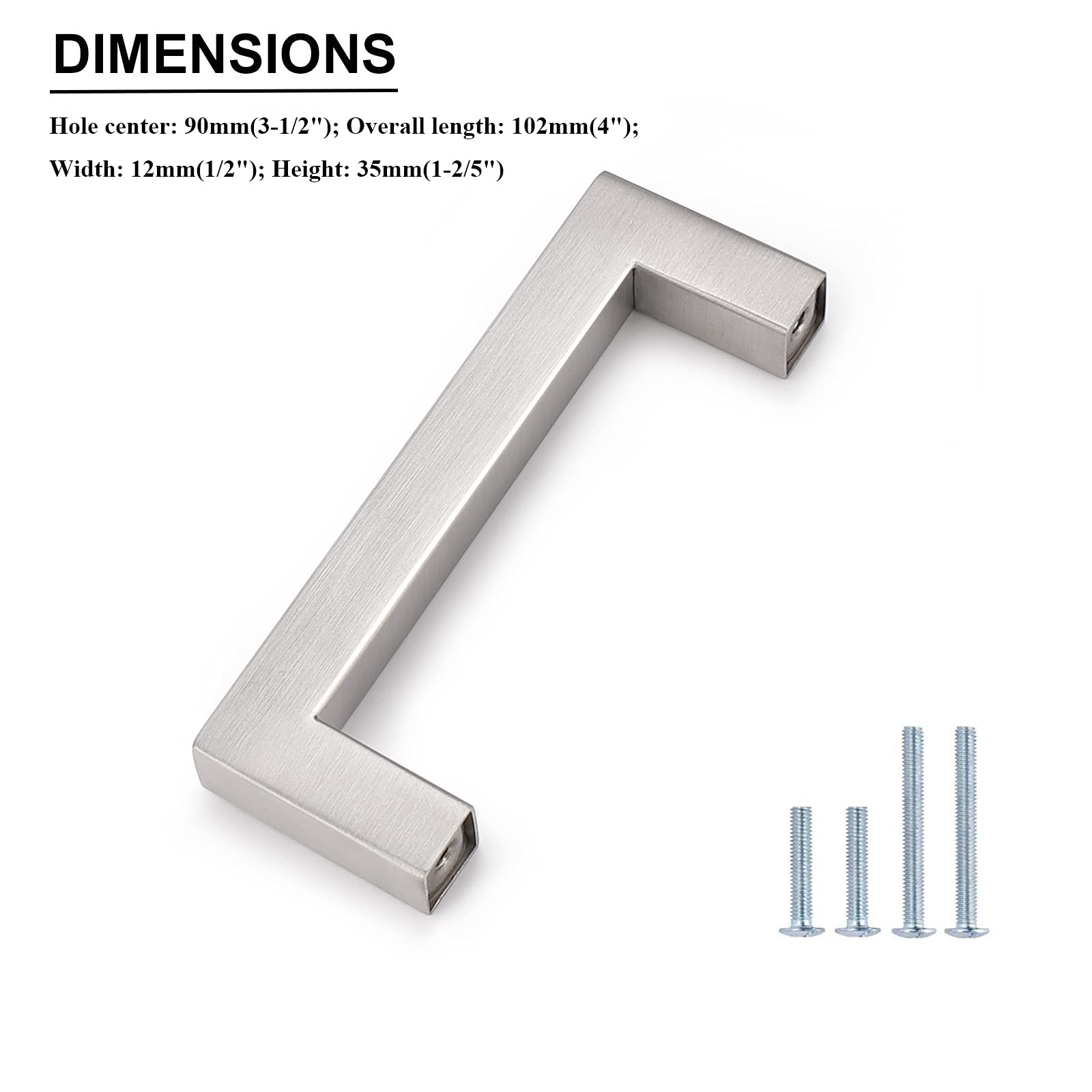 5 Pack Brushed Nickel Square Bar Drawer Pulls - 3.5