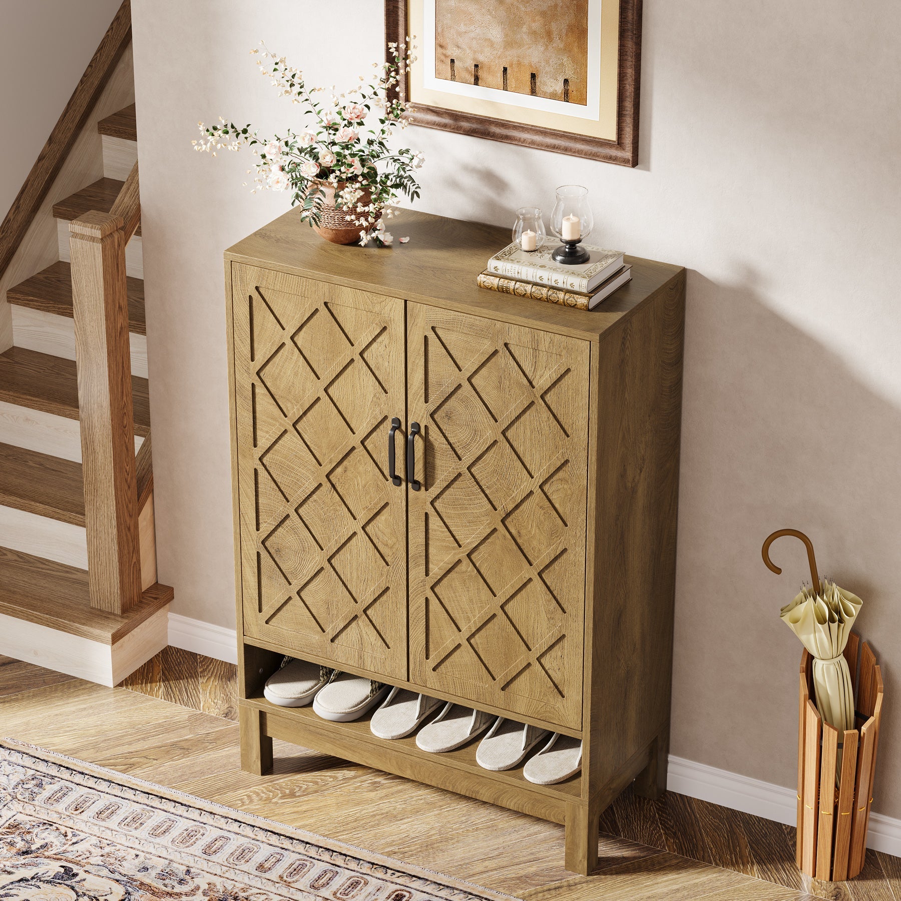 6 Tier Shoe Cabinet with Adjustable Shelves - Farmhouse Style Shoe Storage Organizer for Entryway, Closet & Mudroom Organization