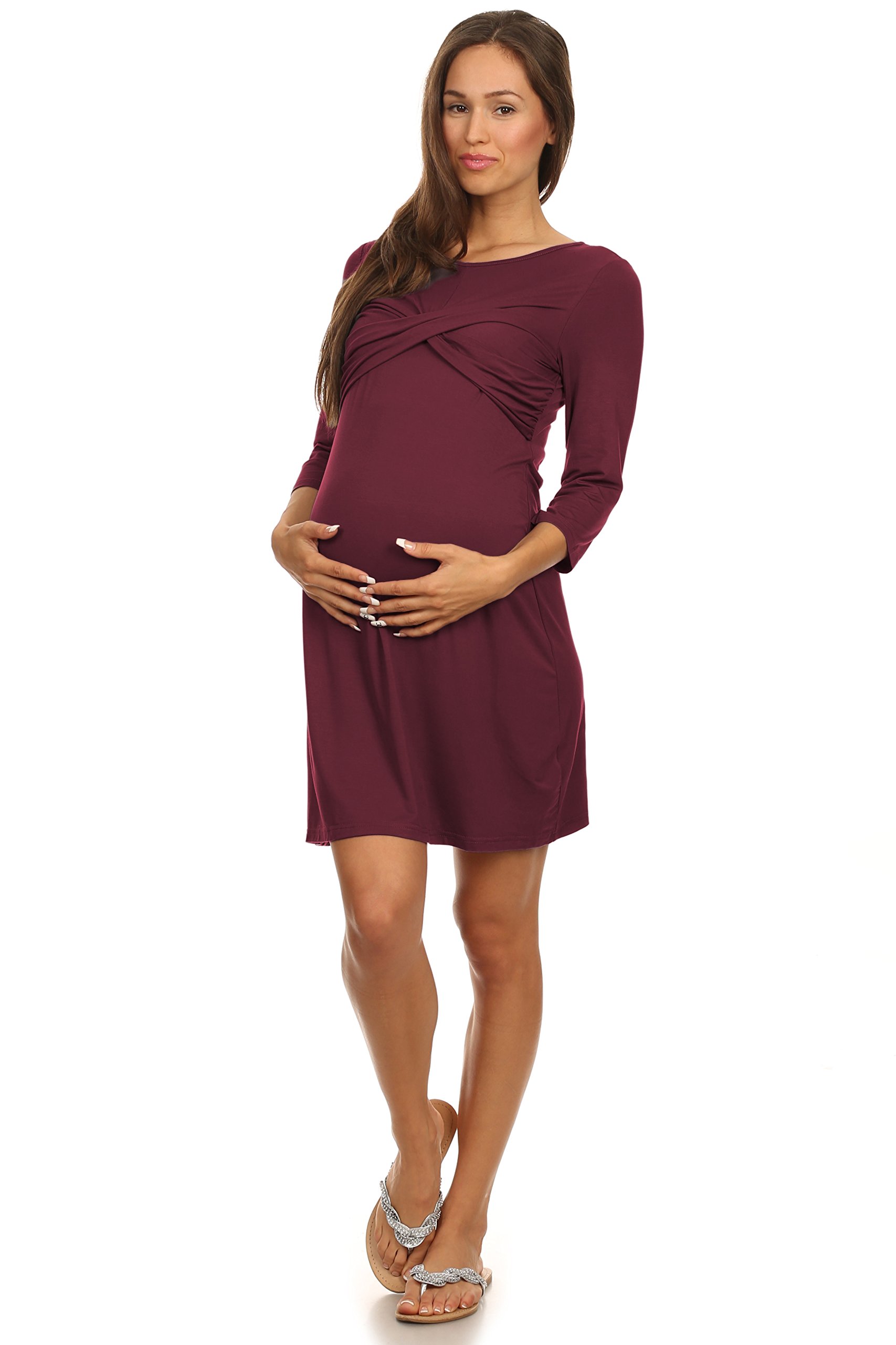 Cecilia Maternity Nursing Dress for Women - Burgundy Red, Small Size - Perfect for Pregnancy, Breastfeeding & Special Occasions