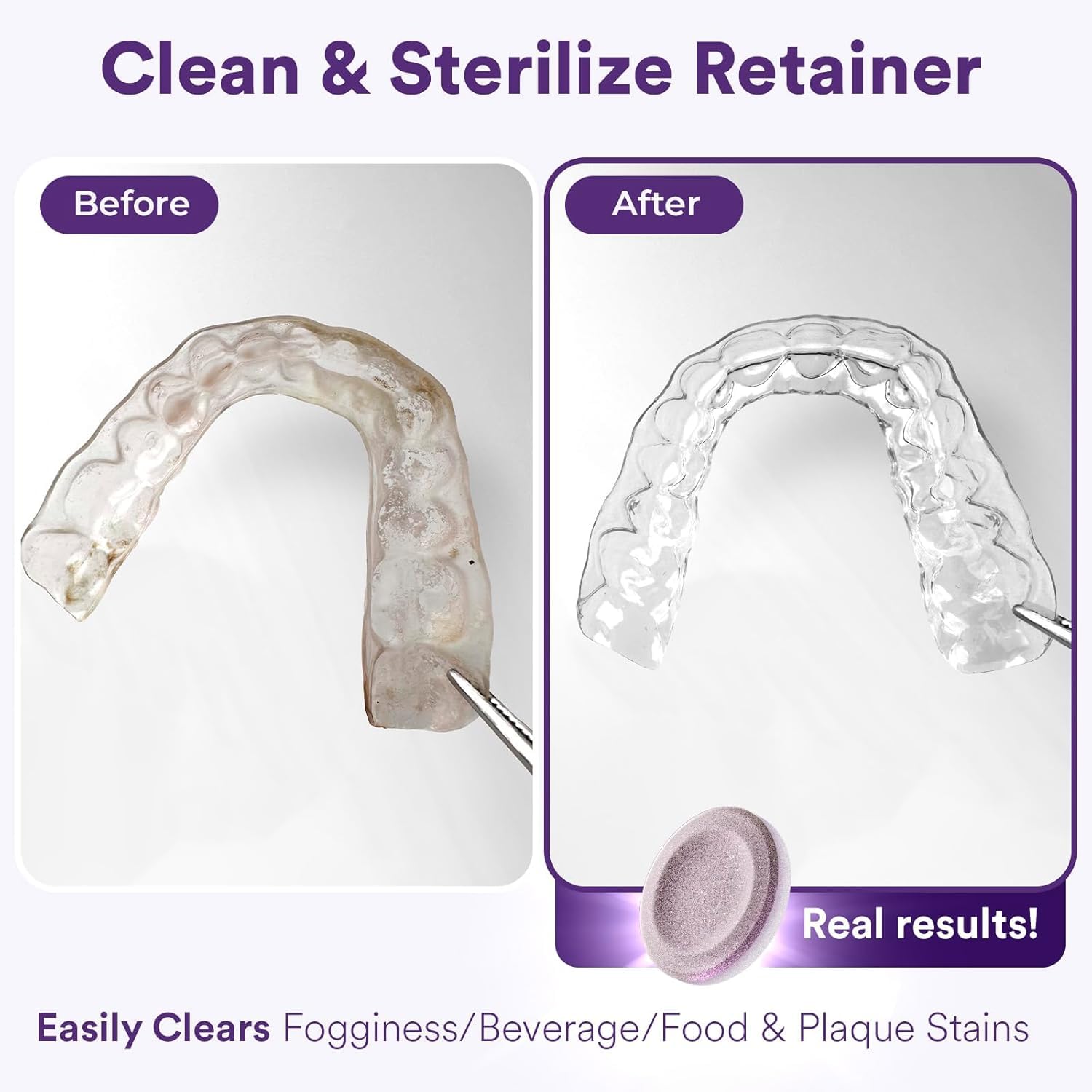 Weiss Naturals Retainer Cleaner Tablets - Invisalign & Denture Cleaner for Stain, Odor & Plaque Removal | FSA/HSA Eligible | Sulfate-Free | 120 Grape Scented Tablets (4-Month Supply) | Perfect for Night Guards, Clear Aligners & Dental Appliances