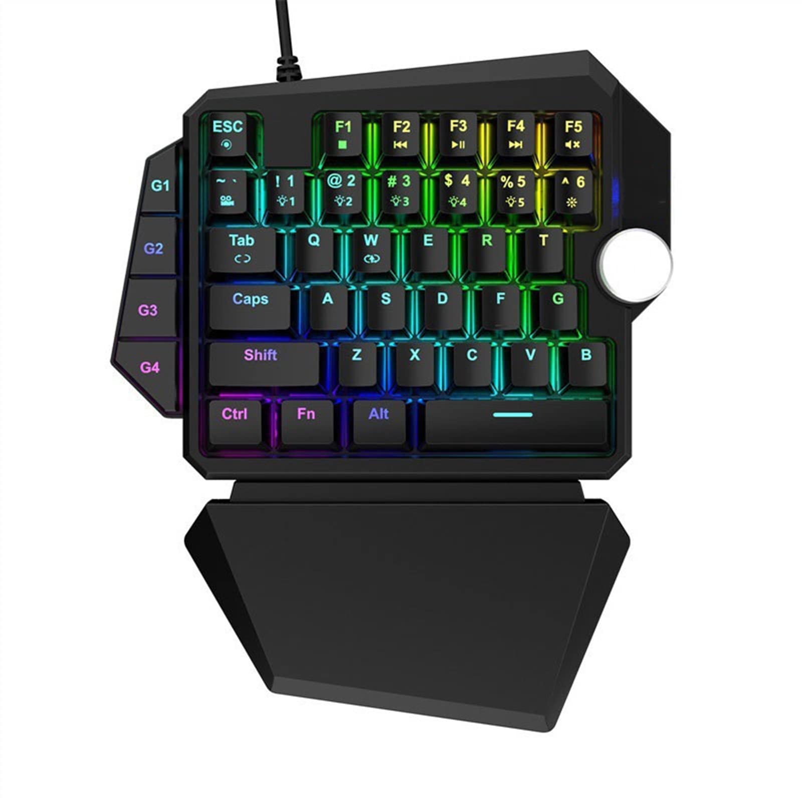 One-Handed Mechanical Gaming Keyboard with RGB Backlight & Wrist Rest - 44 Key Wired Mini Keypad for PC Gamers | Perfect for FPS, MMO & Esports Gaming