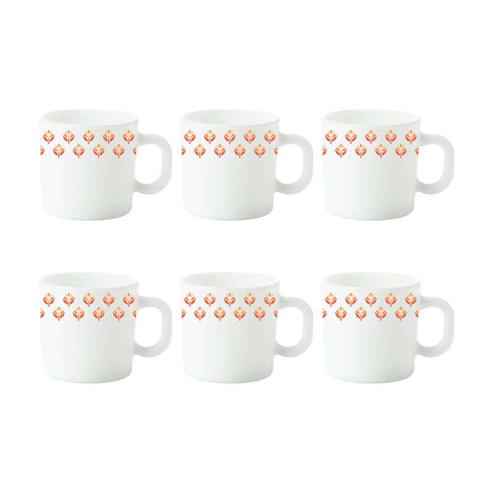 Borosil Larah Gardenia Opalware Tea and Coffee Cup Set - 6 Piece (100ml Each) | Microwave & Dishwasher Safe, Bone-Ash Free | Elegant White Tableware for Home, Office, Restaurants | Perfect for Daily Use, Gifts, and Entertaining Guests