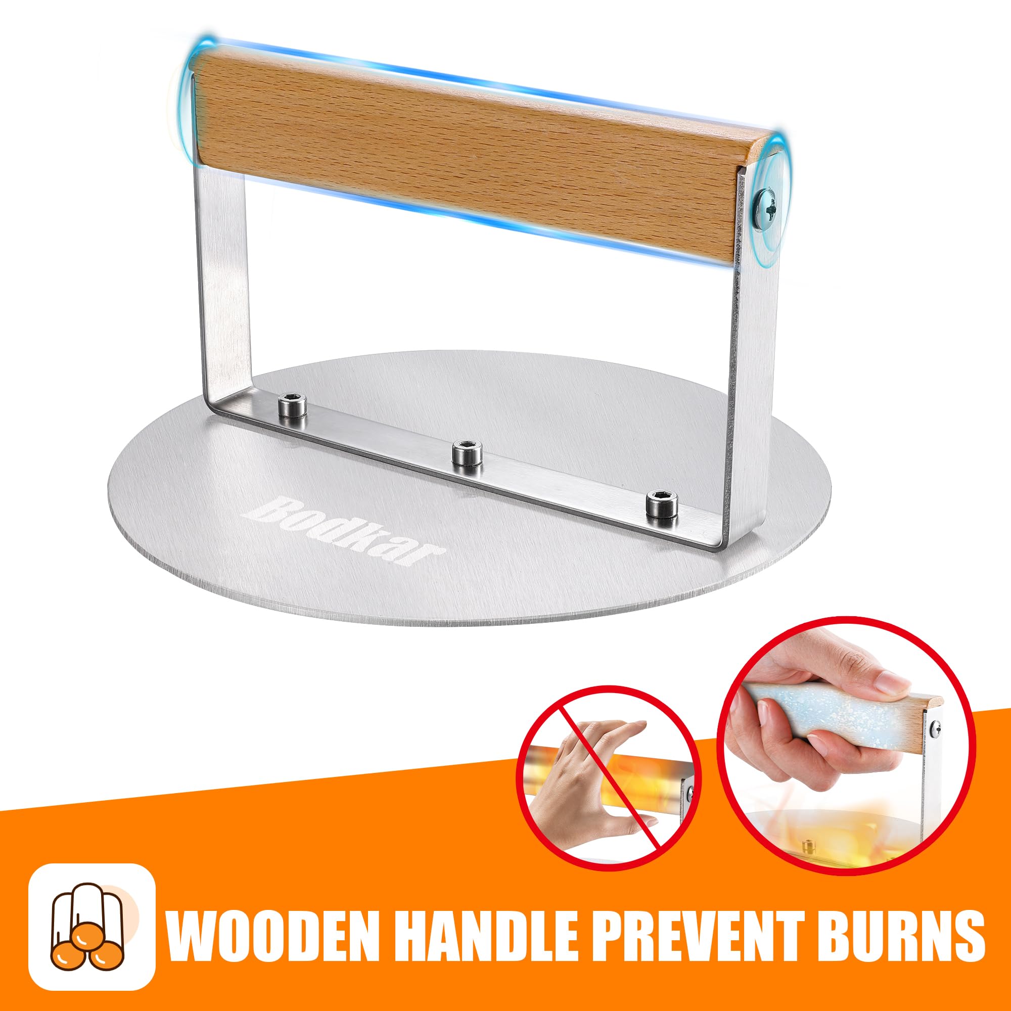 Stainless Steel Burger Press - 6 Inch Round Hamburger Smasher with Wooden Handle, Heavy Duty Grill Press & Meat Flattener for Perfect Patties - Ideal for Flat Top Griddle, BBQ Grill, Camping & Home Kitchen Cooking