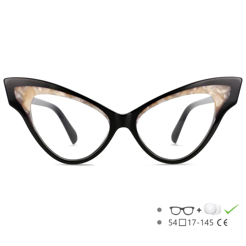 CCspace Unisex Full Rim Oversized Cat Eye Acetate Eyeglasses 55270 - Retro Fashion Glasses for Women & Men - Perfect for Office, Reading, and Stylish Everyday Wear