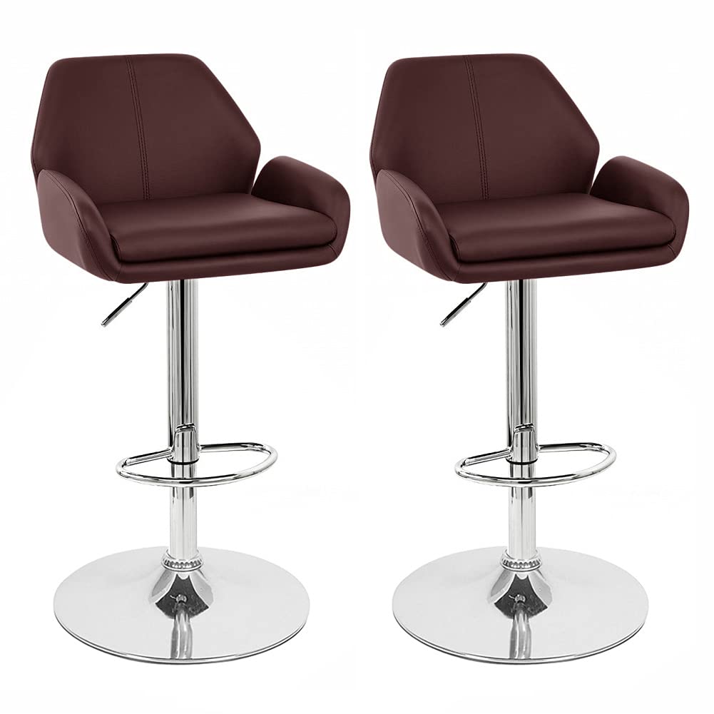 Set of 2 Tesla Contemporary Leather Adjustable Barstools - Espresso - Perfect for Kitchen Islands & Home Bars