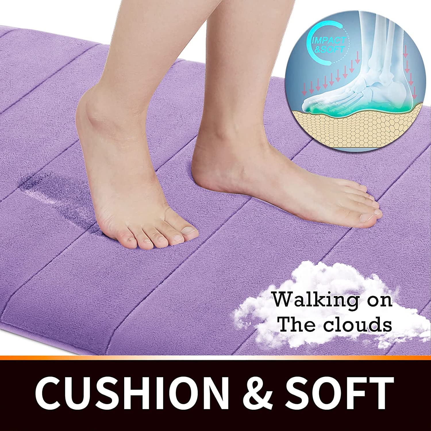 Yimobra Memory Foam Bath Mat - 24x17 Inch Non-Slip Super Absorbent Quick Dry Bathroom Rug - Soft Thick Machine Washable Shower Mat for Tub & Floor - Perfect for Bathroom Safety & Comfort (Lavender)