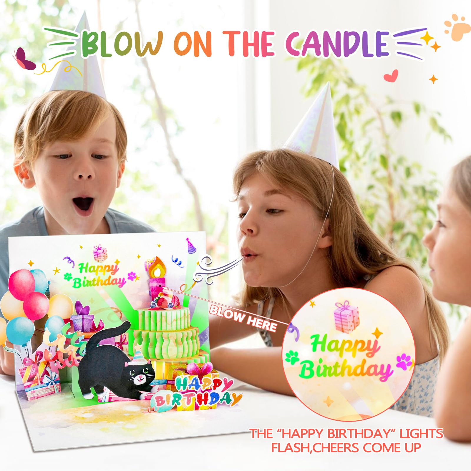 Funny Pop Up Birthday Card with Music, Lights & Blowable Candle - Cute Cat Design for Women, Men, Cat Lovers, Mom or Dad - Perfect Birthday Gift for Cat Lovers & Special Occasions