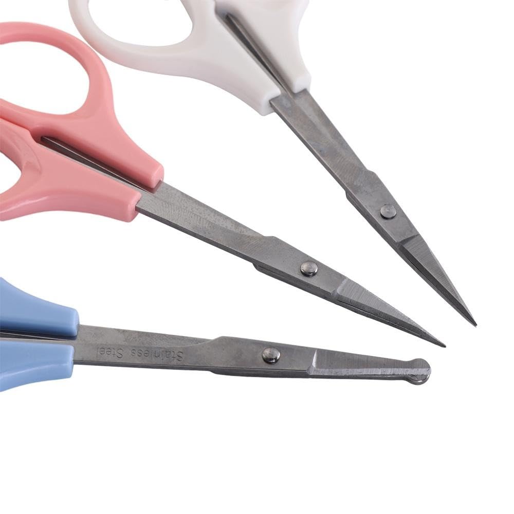 **Stainless Steel Curved & Straight Craft Scissors - Round Tip Nose Hair & Eyebrow Trimming Scissors, Beauty & Grooming Tool (Pink) - Perfect for DIY, Salon, and Personal Care**
