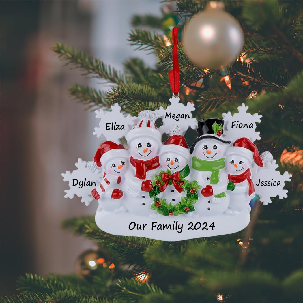 Personalized Snowman Family of 5 Christmas Tree Ornament - Custom 2025 Holiday Keepsake Gift for Grandparents, Parents, Kids & Neighbors - Perfect for Christmas Decorations, Family Reunions & Festive Home Decor