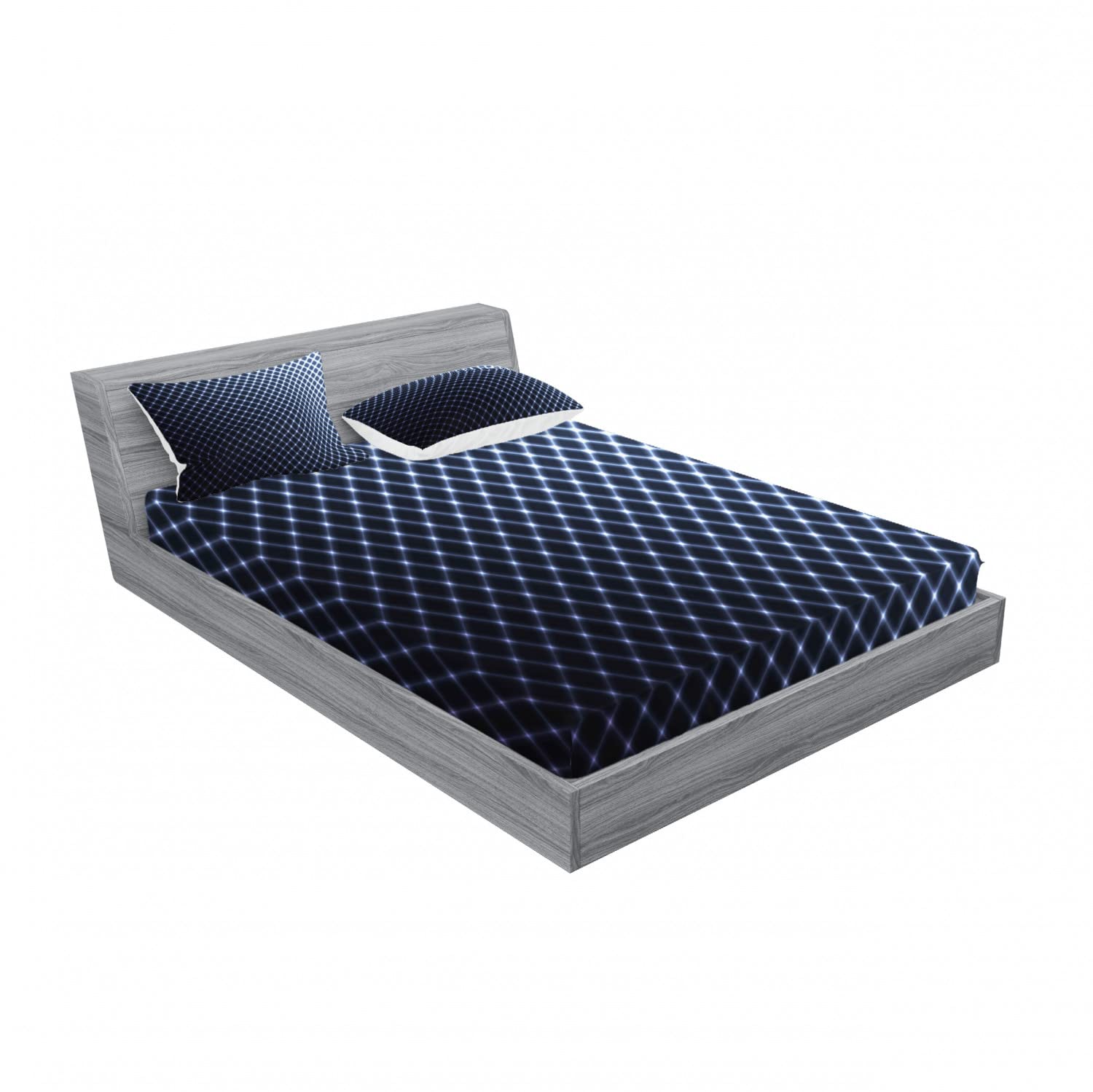 Ambesonne Dark Blue Checkered Halftone 4-Piece Queen Size Bedding Set - 2 Fitted Sheets & 2 Pillow Shams - Luxury Cotton Blend for Comfortable Sleep - Perfect for Guest Rooms, Master Bedrooms & Vacation Homes