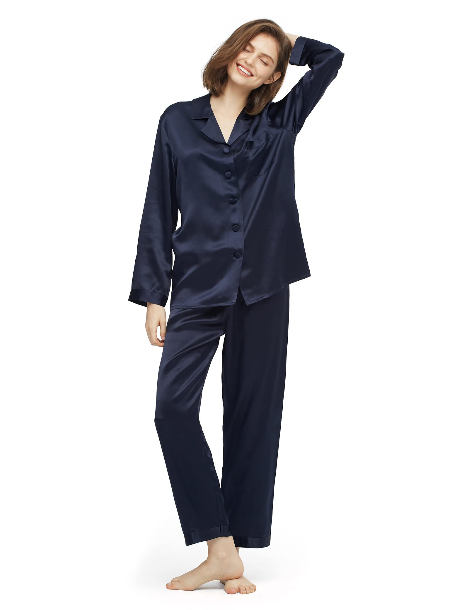 Luxury 100% Mulberry Silk Pajamas for Women - 22 Momme Pure Long Sleeve Full Length Silk Nightwear | Soft & Breathable Sleepwear for Comfortable Nights, Bridal Gifts, Spa Retreats & Relaxing Evenings