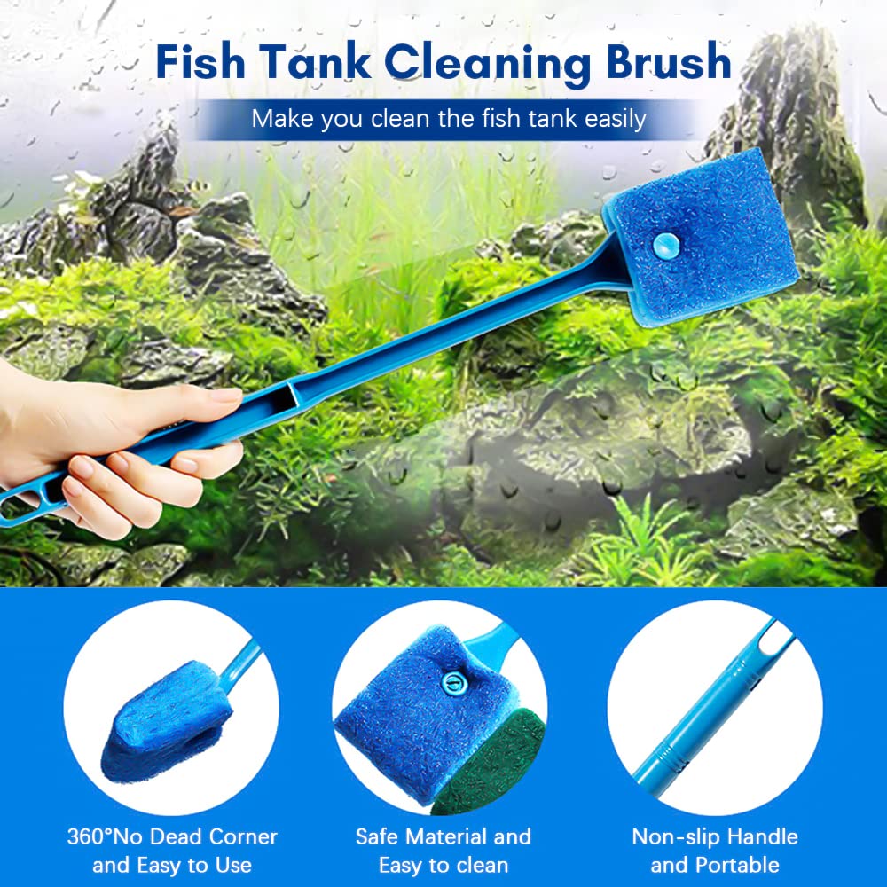 5 in 1 Aquarium Fish Tank Cleaning Tools Kit - Gravel Cleaner Siphon, Water Changer, Algae Scraper, Sponge Brush & Fishing Net for Freshwater & Saltwater Tanks - Perfect for Fish Tank Maintenance & Water Quality Control