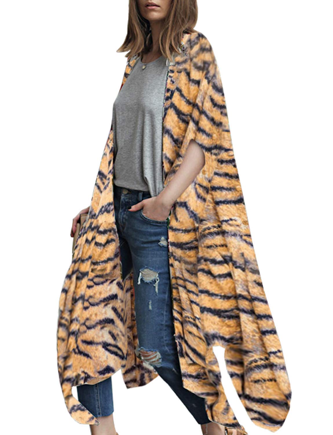 MayBuy Women's Summer Long Flowy Kimono Cardigan - Boho Chiffon Beach Cover Up Top for Women - Lightweight Loose Open Front Cardigan for Beach, Pool, Vacation & Outdoor Wear