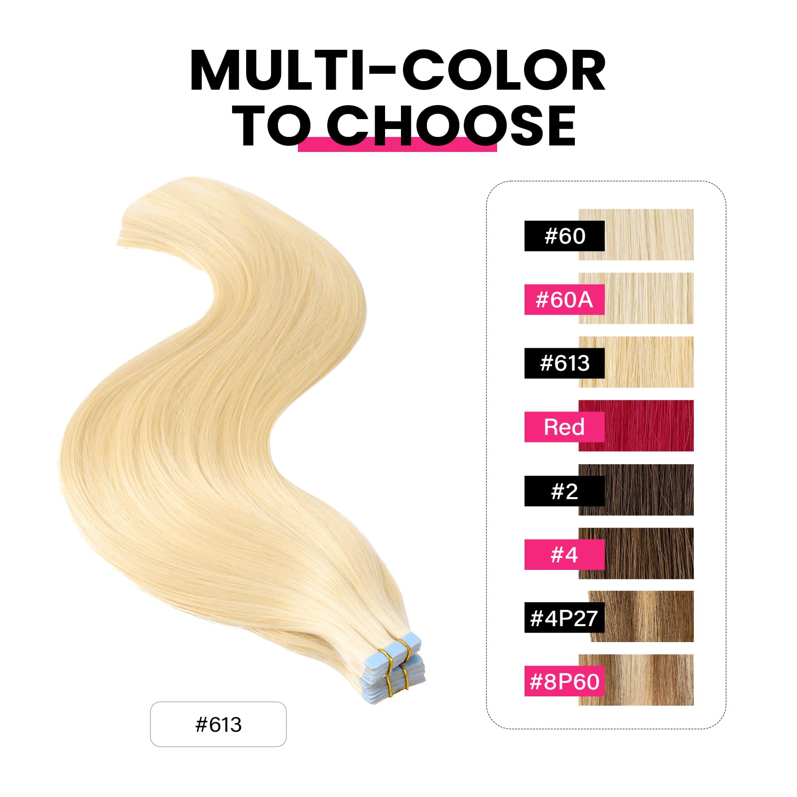 PROTEA Tape in Hair Extensions for Women - 16inch 100g Straight Remy Human Hair in 613 Platinum Blonde | Seamless Blending for Everyday Wear, Parties & Special Occasions