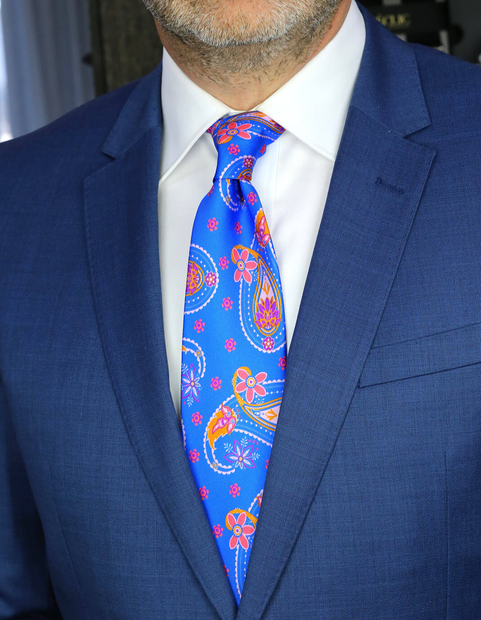 DÉCLIC Olney Paisley Silk Tie for Men - Royal Blue Luxury Necktie - Perfect for Weddings, Business Meetings & Formal Events