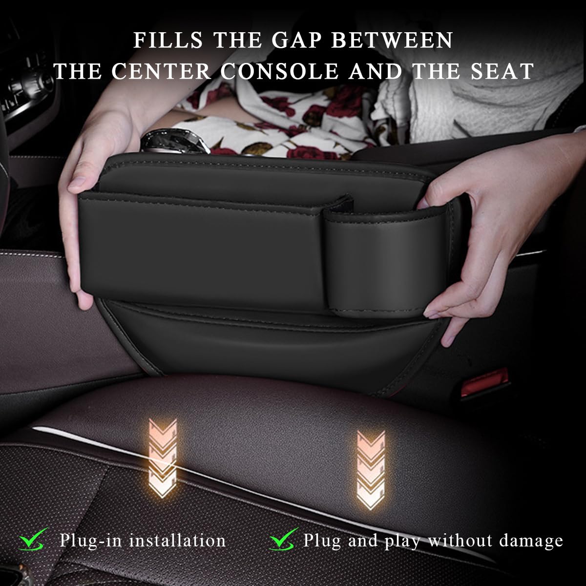 **Premium Car Seat Gap Filler – Adjustable Leather Front Seat Organizer with Cup Holder | Vehicle Storage Box Between Seat & Console | Car Accessories for Passenger Seat (Black) | Perfect for Phones, Keys & Small Items**