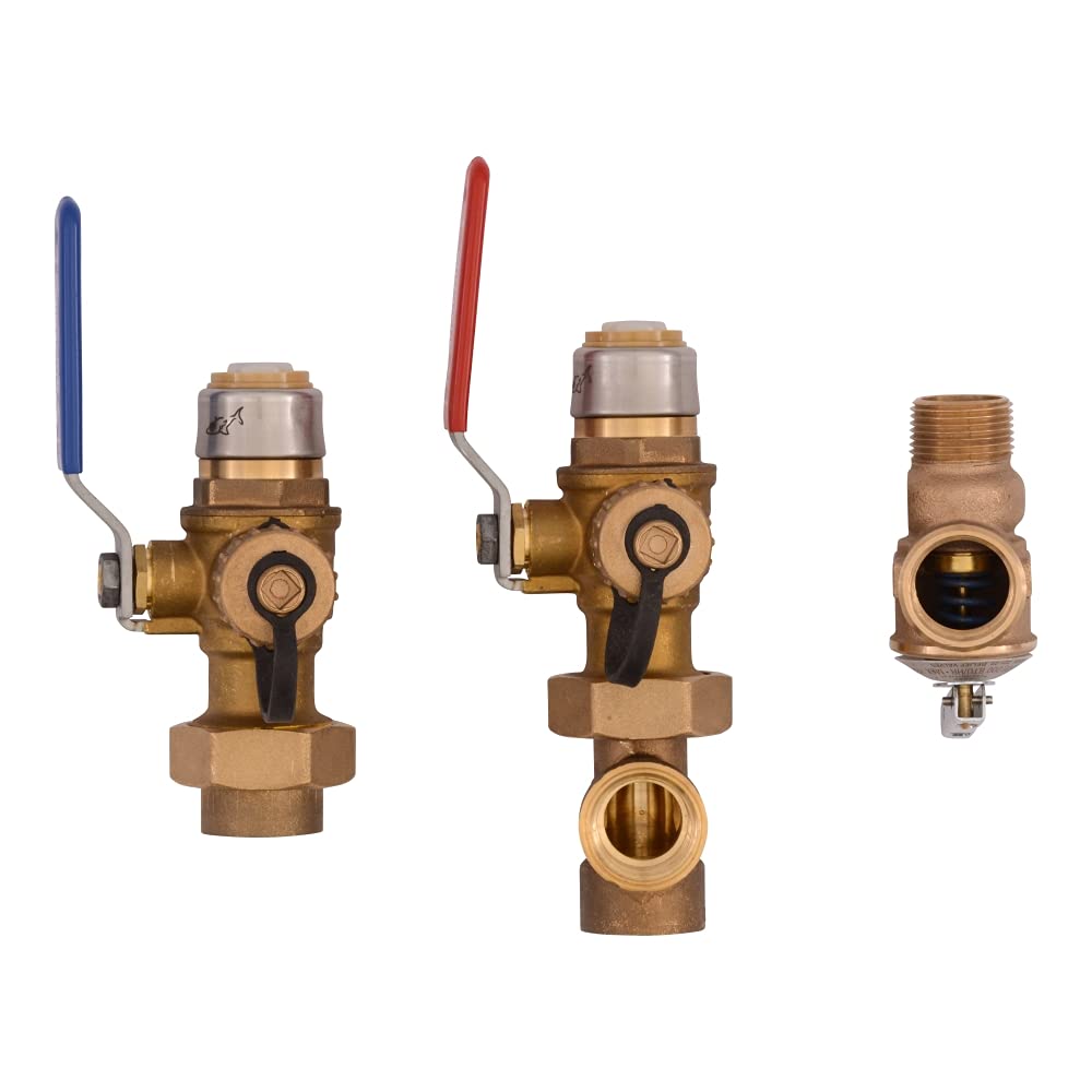SharkBite 25374 3/4 Inch Push-to-Connect Tankless Water Heater Valve Kit - Easy DIY Installation for On-Demand Hot Water Systems in Homes & RVs