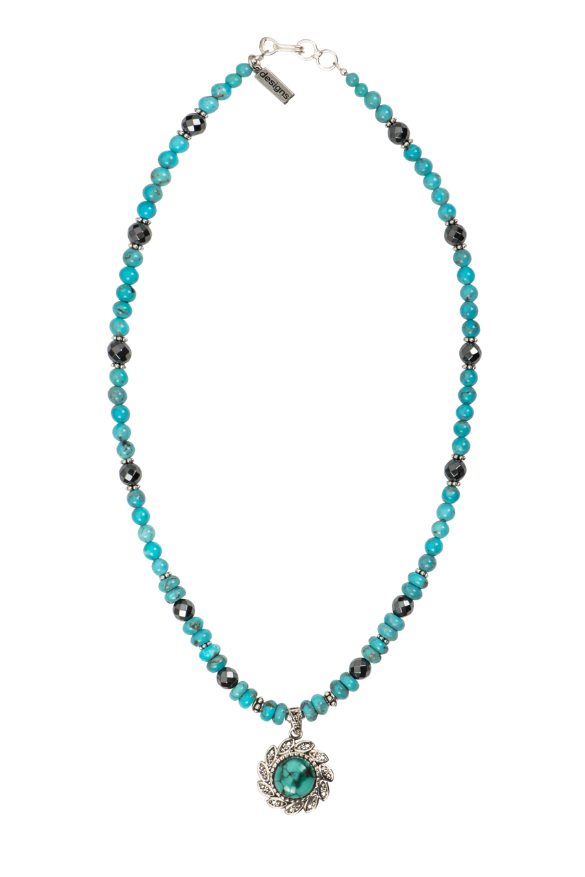 Paige Wallace Turquoise Flower Necklace – Handmade Bohemian Jewelry for Women, Gift for Her, Perfect for Weddings & Summer Outfits