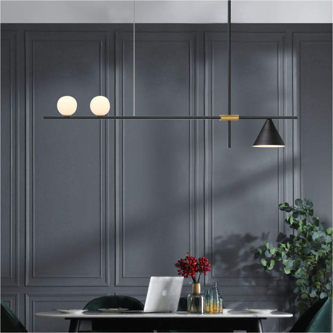 Matte Black Linear Pendant Light - 3-Light Farmhouse Kitchen Island Lighting with Small Milk Glass Globes | Rustic Industrial Dining Room & Living Room Ceiling Fixture | Perfect for Kitchen Islands, Breakfast Bars, and Dining Areas