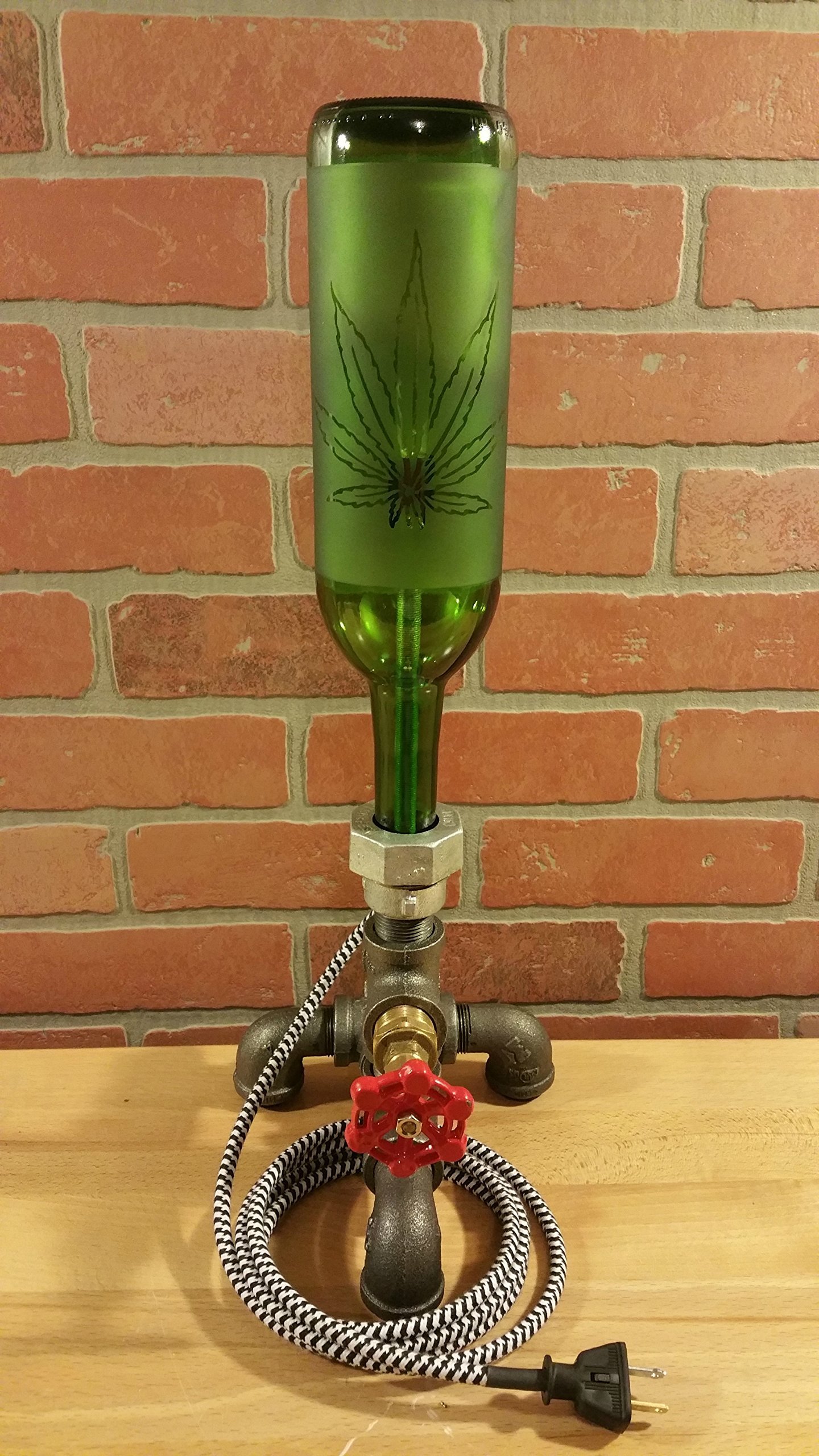Cannabis Leaf Bottle and Pipe Lamp - Unique Home Decor for Stoner Aesthetic, Smoking Accessories & Room Lighting - Perfect for Living Room, Bedroom, or Man Cave