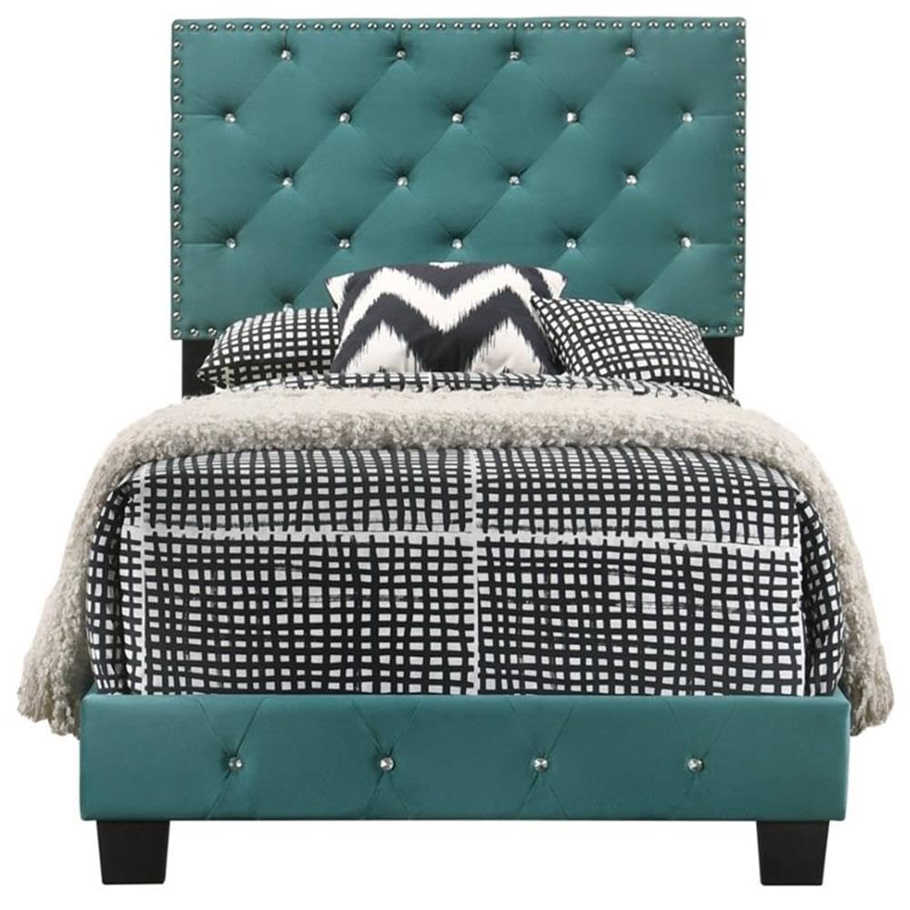 Glory Furniture Suffolk Velvet Upholstered Twin Bed in Green - Luxurious Velvet Twin Size Bed Frame for Kids & Teens Bedroom, Guest Room, or Dormitory