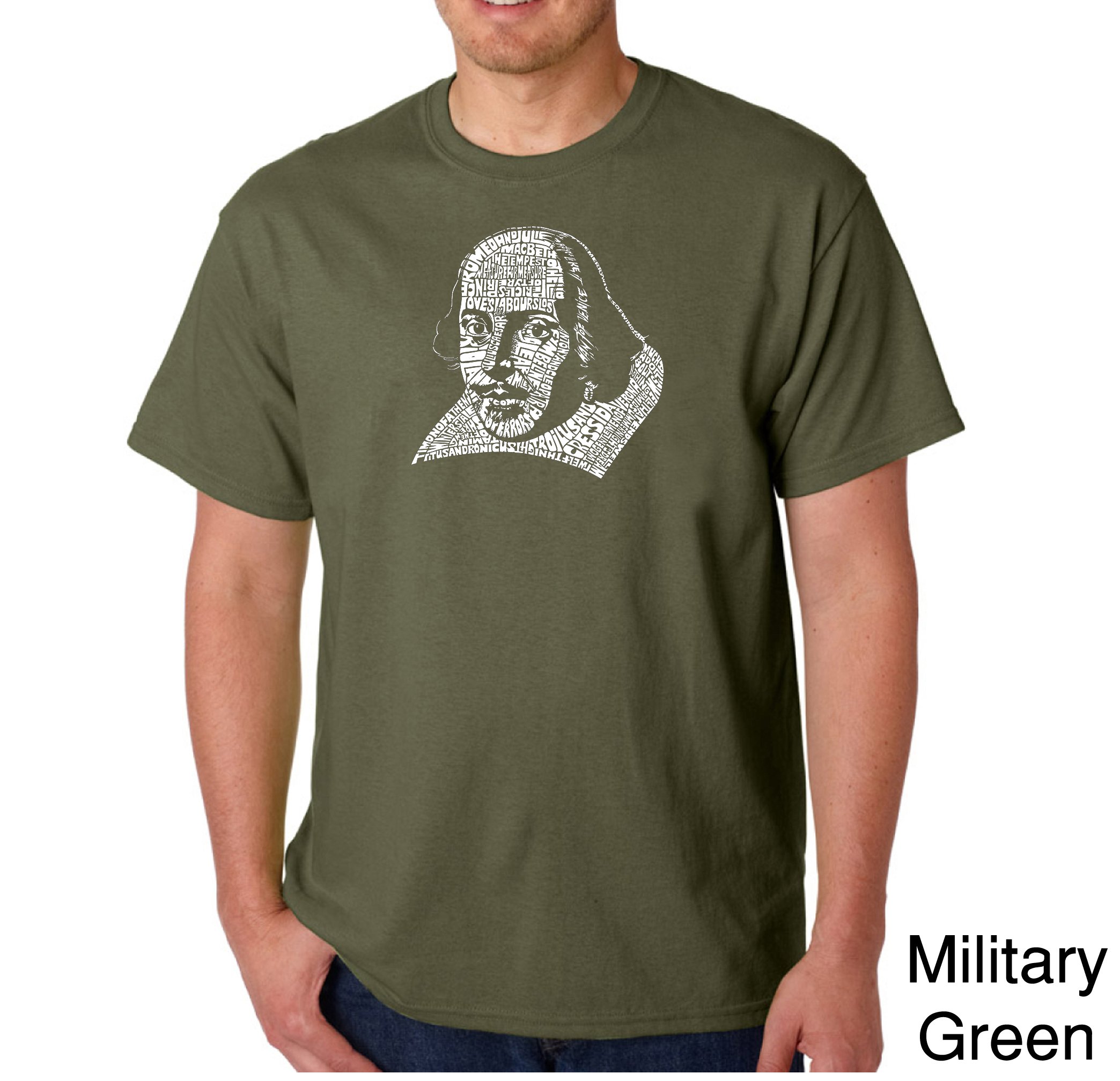LA POP ART Men's Shakespeare Plays Word Art T-Shirt - Collection of All William Shakespeare's Comedies & Tragedies Printed Tee - Perfect for Theater Lovers, English Teachers & Literature Fans