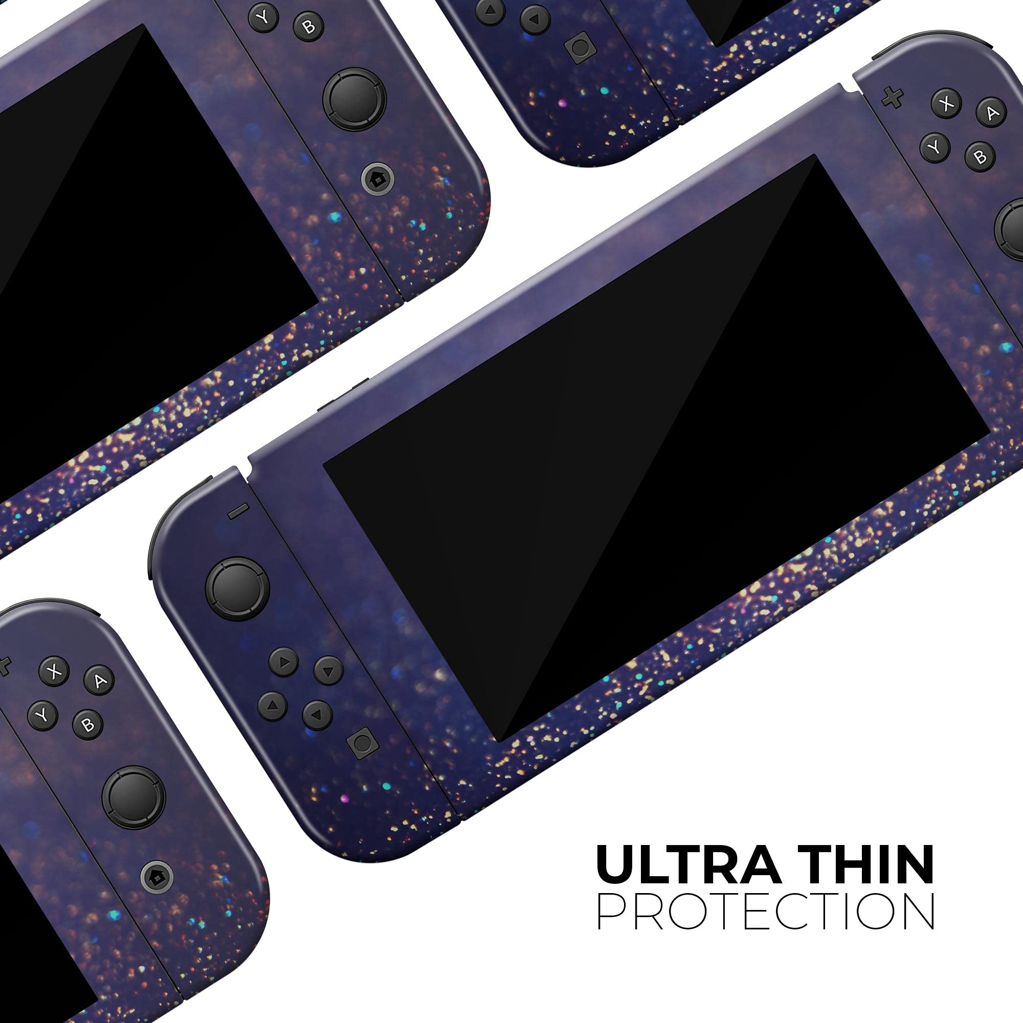 Nintendo Switch Skin Decal - Removable Protective Vinyl Wrap Cover Compatible with Switch Console - Deep Blue with Gold Shimmering Orbs Design - Perfect for Gaming Protection & Customization