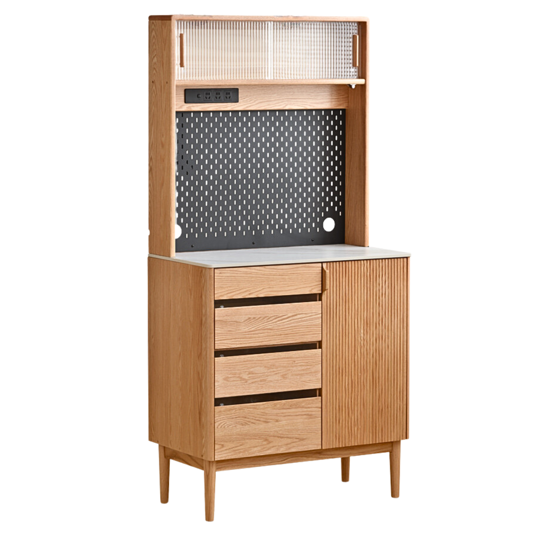 Solid Oak Wood Modern Rock Board Side High Tea Cabinet Buffet - Stylish Storage for Dining Room, Living Room & Kitchen | Perfect for Tea Parties, Buffets & Home Decor