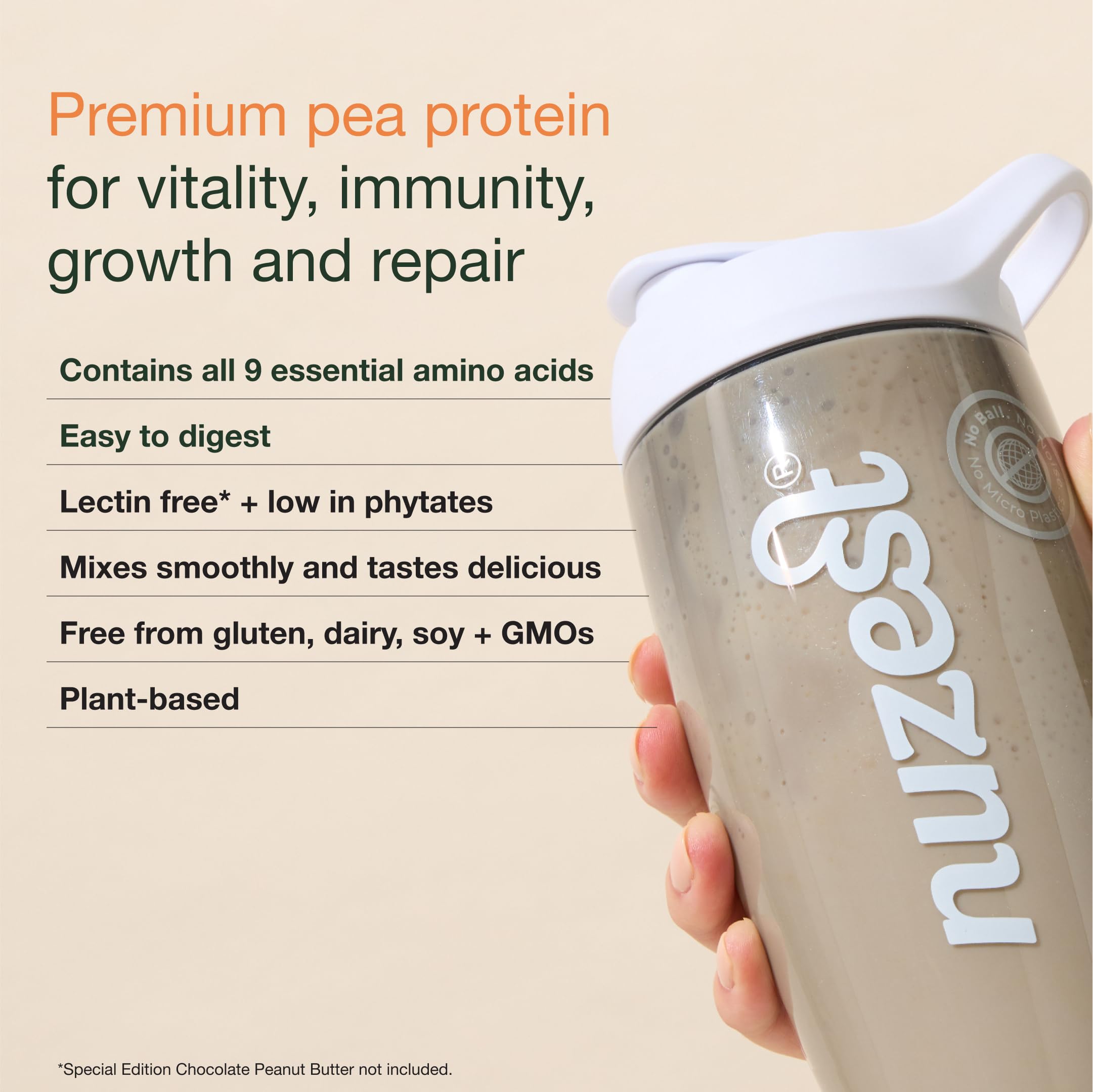 Nuzest Clean Lean Vegan Pea Protein Powder - Premium Plant Based, Dairy Free, Gluten Free, GMO Free Protein Supplement with Natural Sweetener, Smooth Vanilla Flavor (1.1 lb, 20 Servings) - Perfect for Post-Workout Recovery, Meal Replacement & Healthy Smoothies
