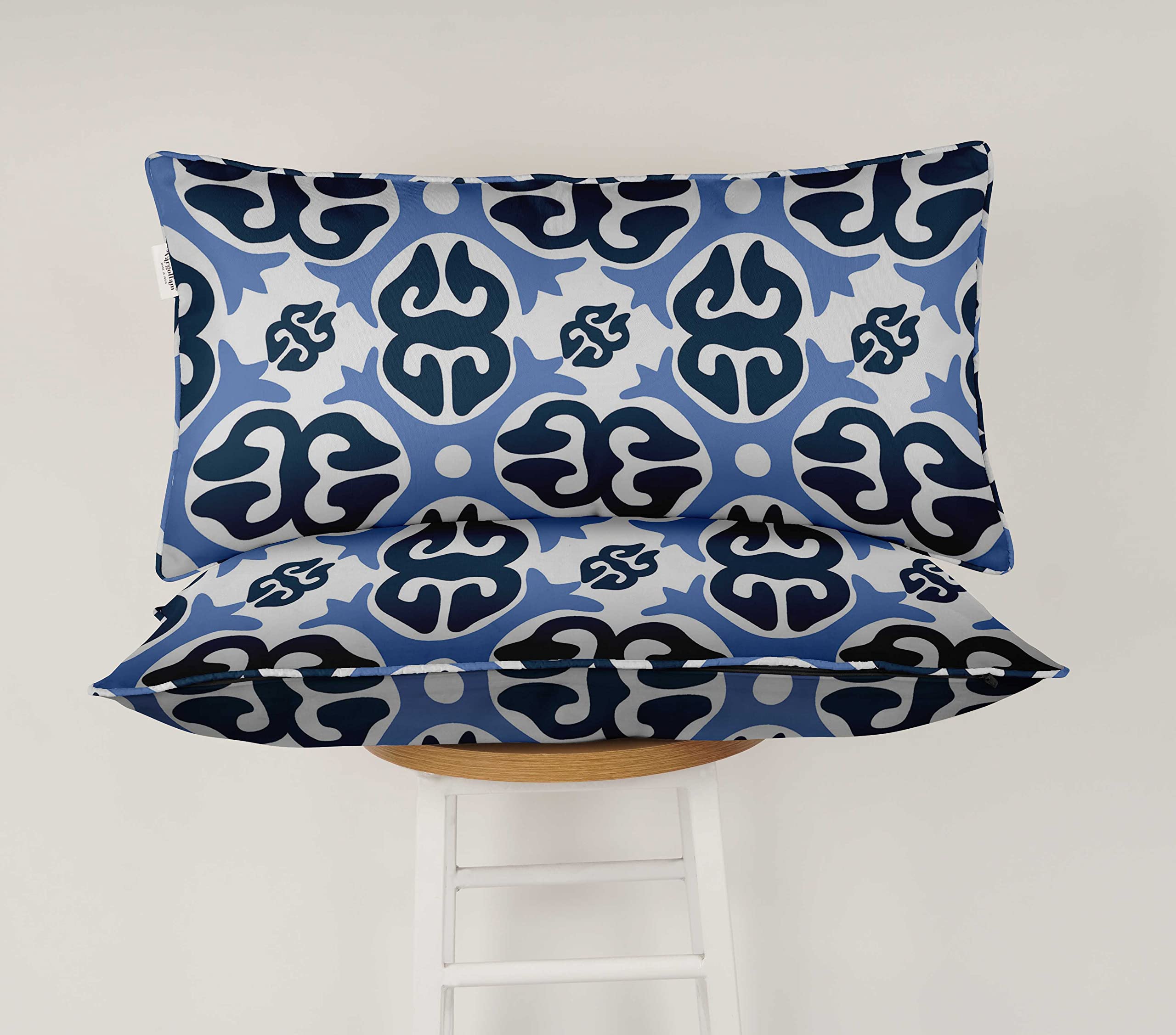 Waterproof Polyester Lumbar Pillow Covers 12x18 Inch (Set of 2) - All-Weather Indoor Outdoor Decorative Cushion Cases for Sofa, Patio Furniture & Home Decor - Abstract Design 84