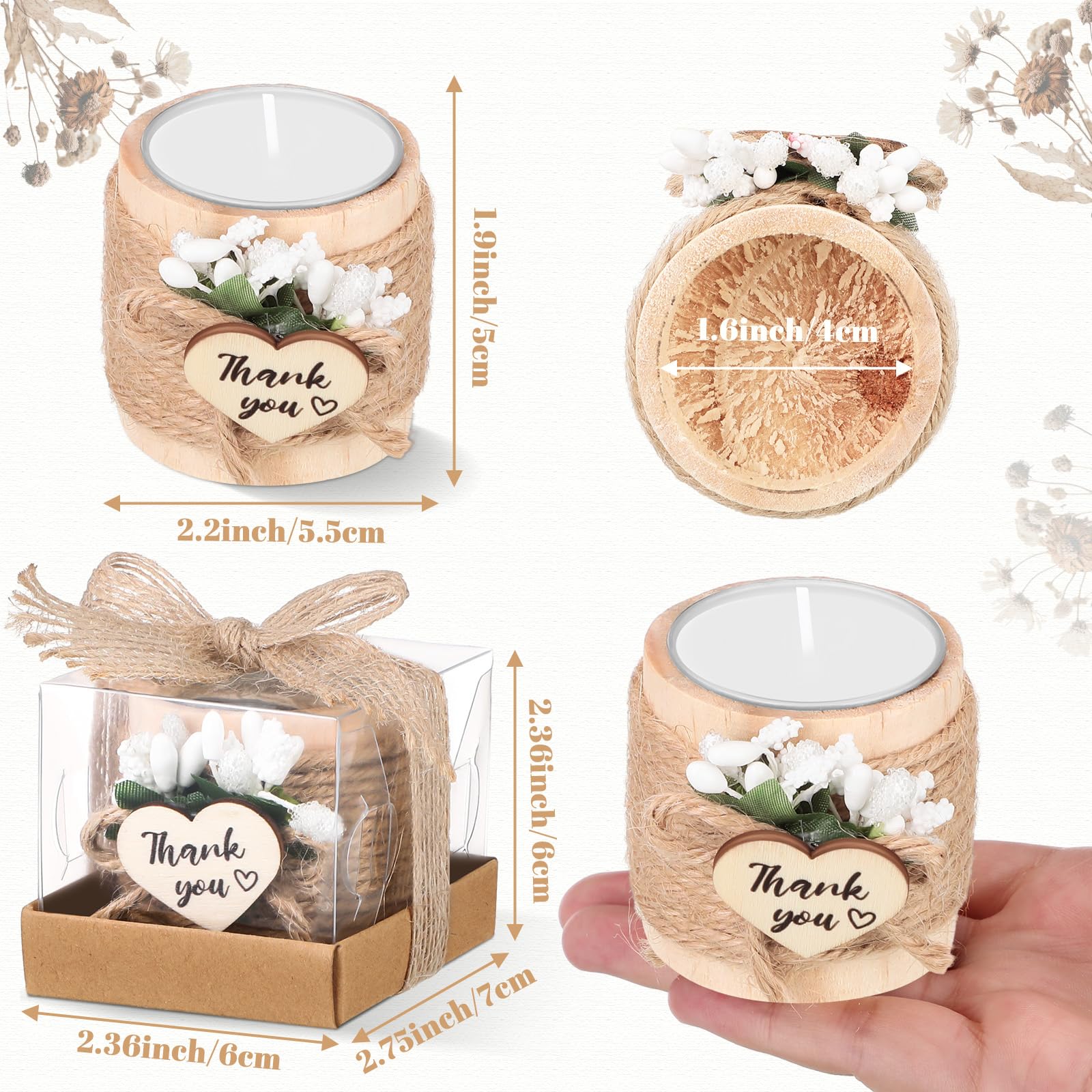 Retisee Handmade Wooden Tealight Candle Holders - 32-Pack Wedding Favors for Guests, Bridal Showers, Baby Showers & Housewarming Parties - Elegant Table Centerpieces & Memorial Candles - Perfect for Romantic Decor, Thank You Gifts & Special Occasions