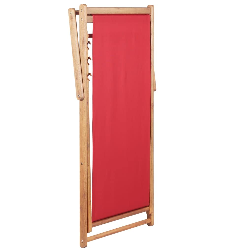 SKM Portable Folding Beach Chair with Wooden Frame - Lightweight, Durable & Comfortable Outdoor Lounge Chair for Beach, Camping, Picnic & Backyard (Red)