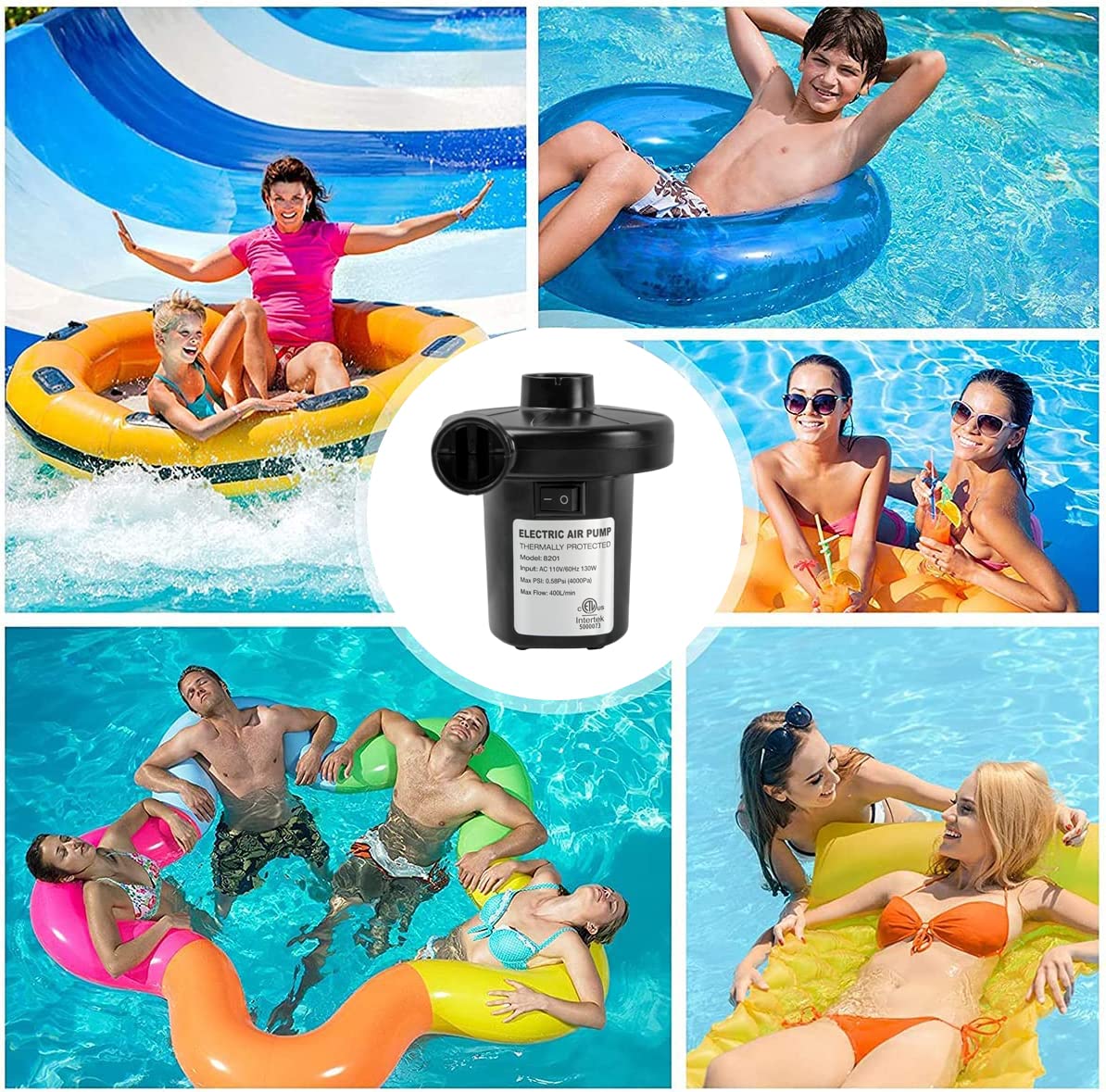 130W Quick Electric Air Pump for Inflatables - Portable Air Mattress Pump with 3 Nozzles for Airbed, Pool Floats, Inflatable Couch | Fast Inflation & Deflation | Perfect for Camping, Travel & Home Use