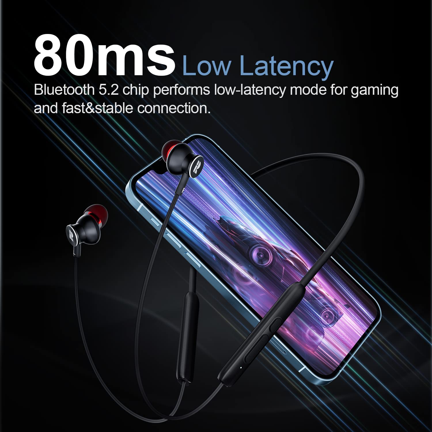 Rythflo Bluetooth Earbuds V5.2 - Wireless Neckband Headphones with Mic, 30H Playtime, IPX7 Sweatproof, Deep Bass - Perfect for Gym, Running, Workouts & Phone Calls