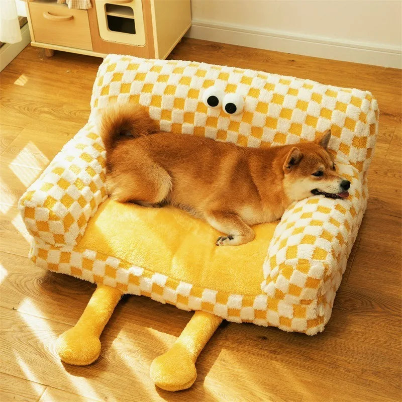 Big Eyes Plaid Pet Sofa - Cozy & Stylish Dog Bed for Small to Medium Dogs - Perfect for Living Room, Bedroom, or Pet Corner