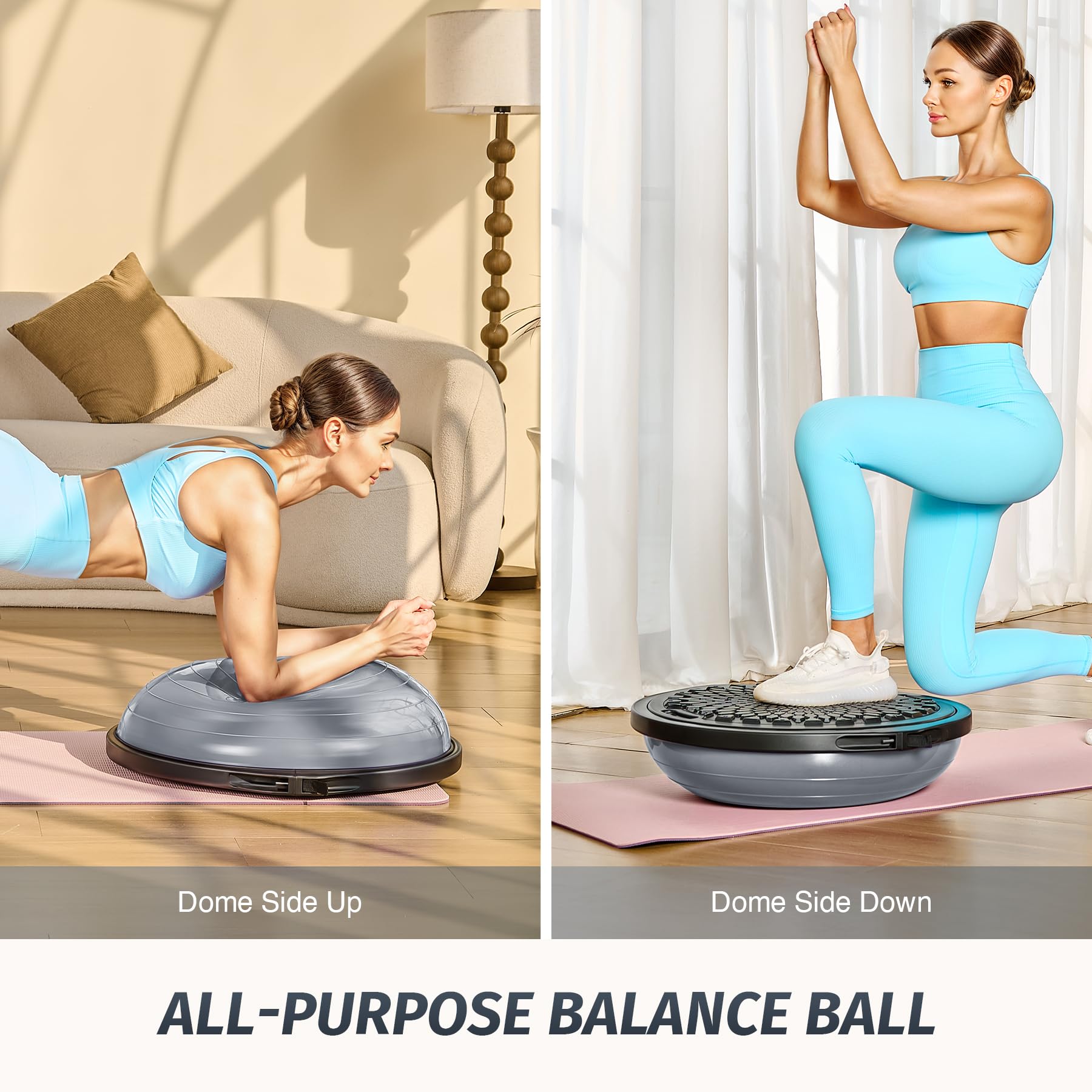 ZELUS 25-Inch Balance Ball – 660lb Capacity Inflatable Half Exercise Ball with Non-Slip Base | Wobble Board Balance Trainer for Core Strength & Stability | Includes 2 Resistance Bands, Pump & Extra Ball | Perfect for Yoga, Pilates, Home Gym & Physical Therapy Workouts