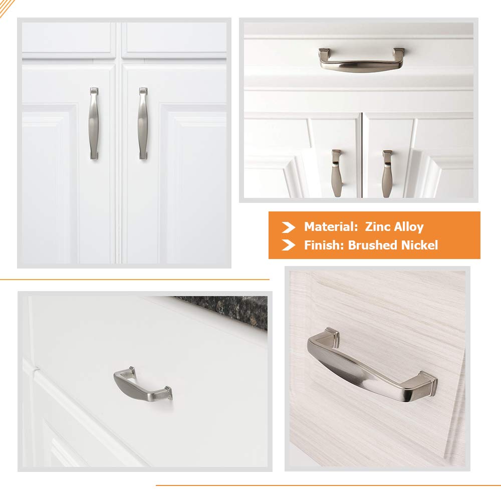 5 Pack Homdiy 128mm Brushed Nickel Cabinet Pulls - HD8791SNB Kitchen Cabinet Handles, Drawer Pulls & Solid Cupboard Handles for Modern Kitchen, Bathroom & Office Furniture Upgrade