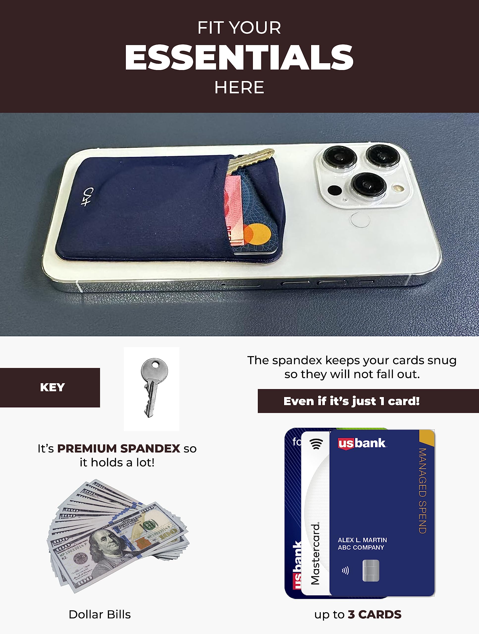 Stick On Phone Wallet Card Holder - Durable Adhesive Sticker for ID & Credit Cards - Compatible with Most Phone Cases (Black + Dark Grey) | Perfect for Hands-Free Shopping, Travel & Everyday Convenience