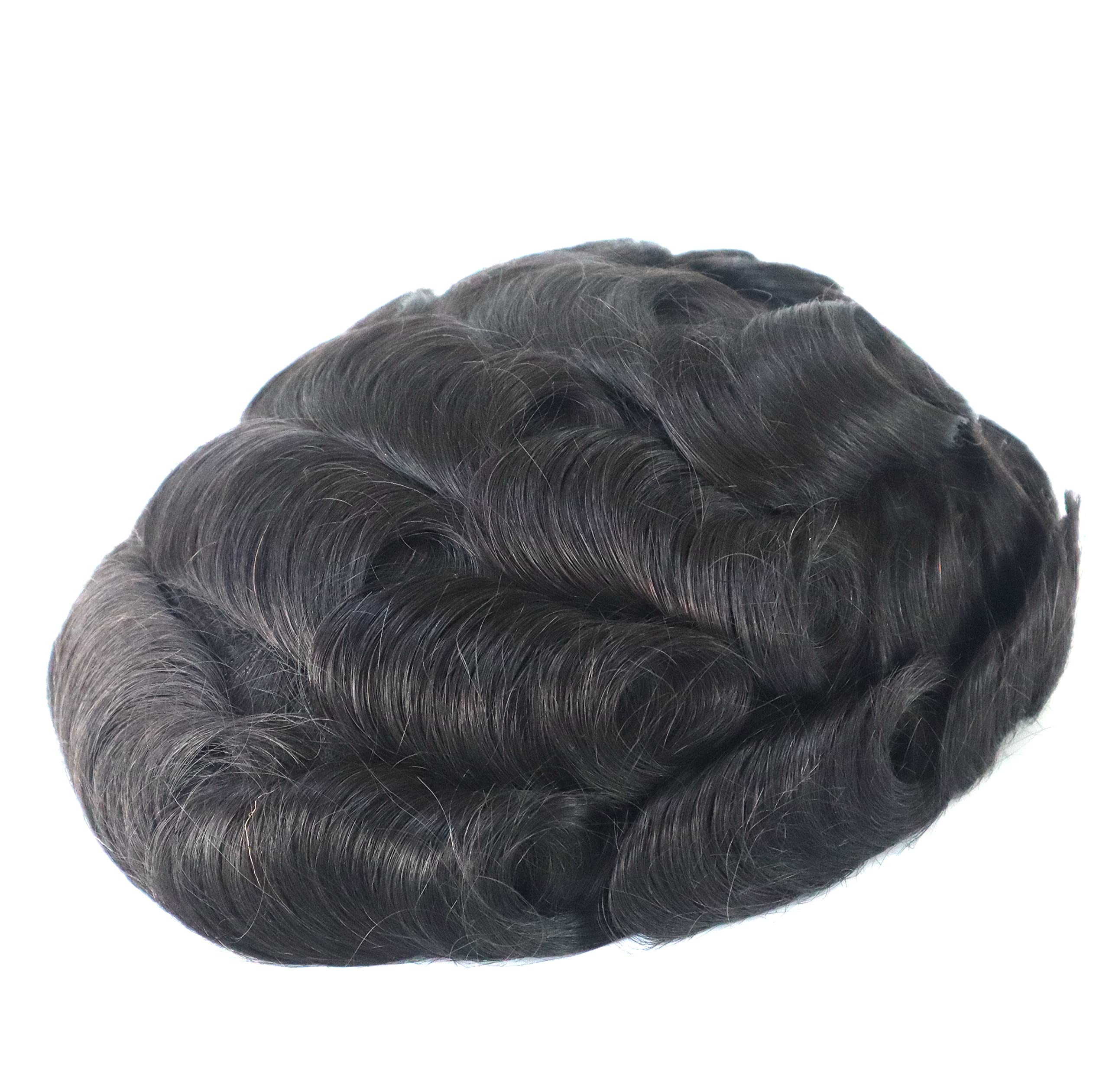 Natural Black Toupee for Men - Real Human Hair Replacement System with Durable Poly Coating & Fine Monofilament Hairline - 9x11 Inch Gentlemen's Hairpiece Wig | Perfect for Daily Wear, Special Occasions & Hair Loss Solutions