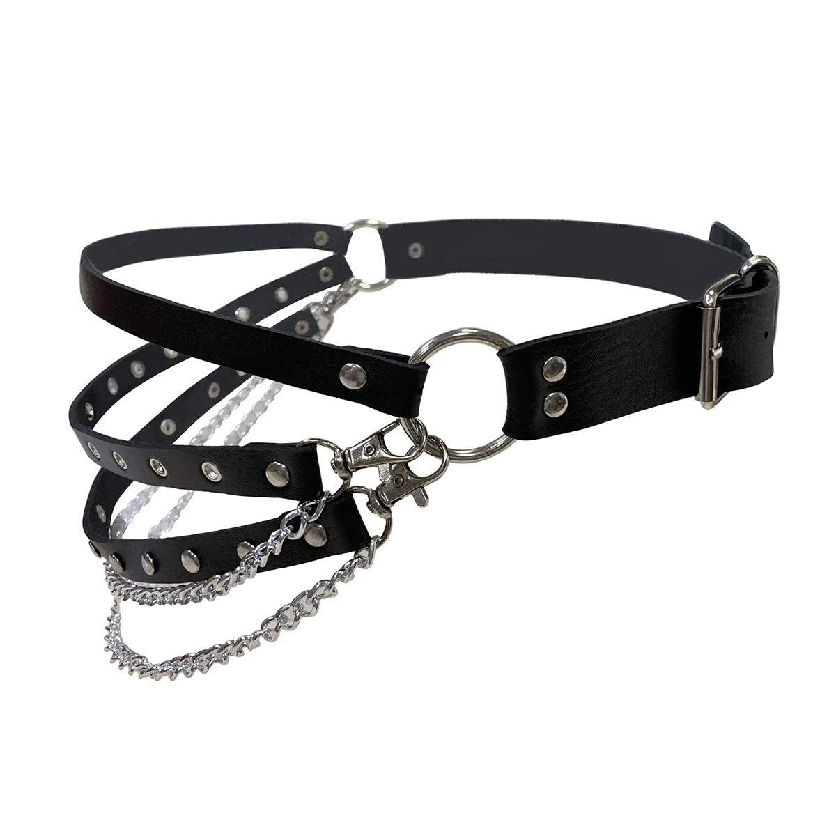 Eigso Punk Belts with O-Rings & Chains - Gothic Rock Steampunk Style Adjustable Garter Straps for Women & Men - Perfect for Costumes, Raves, and Alternative Fashion