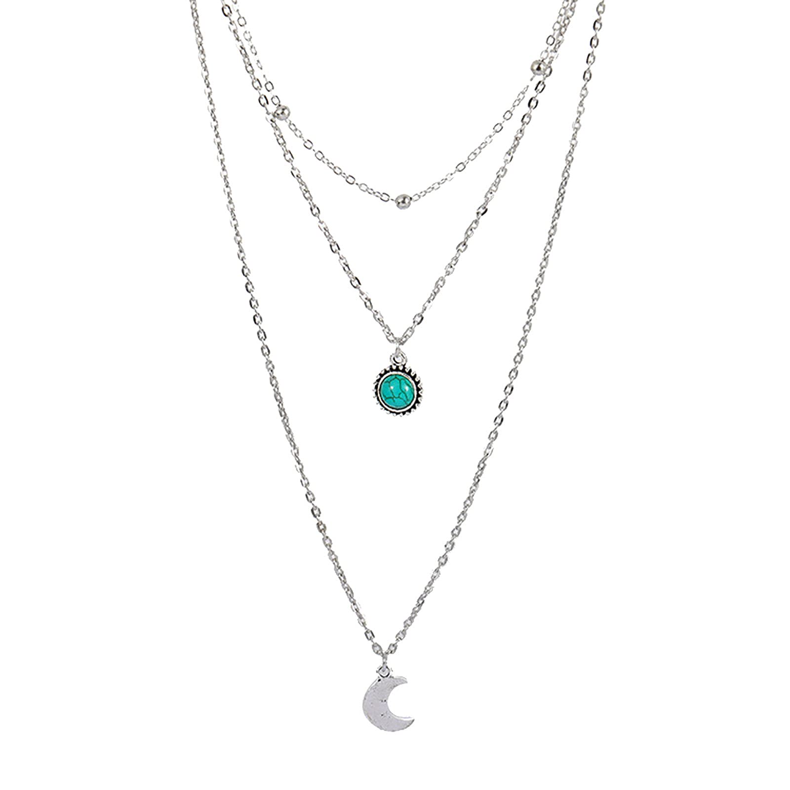 Layered Choker Chain Necklaces for Women - Trendy Bohemian Jewelry with Moon Pendant & Turquoise Beads | 3-Layer Adjustable Necklace Set | Perfect Gift for Girlfriend, Wife, Sister | Great for Casual Wear, Parties, Date Nights (Multicolor, One Size)