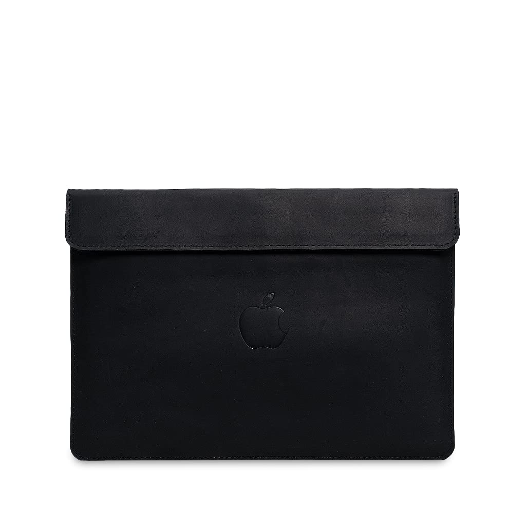 Premium Leather Laptop Sleeve Case for MacBook Pro 16 Inch (A2991, A2485, A2780 M3 Pro) - Compatible with 2019-2024 Models - Protective Laptop Bag with Pocket - Perfect for Work, Travel & Business Meetings (Black)