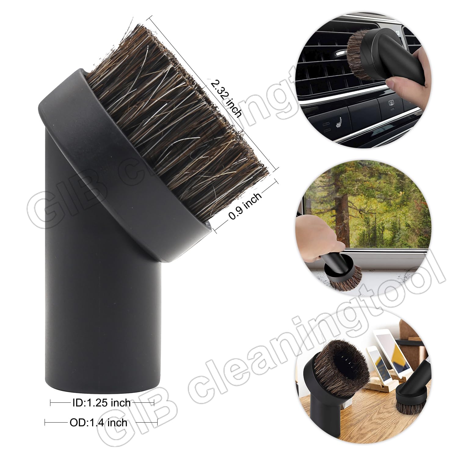 Universal Vacuum Attachments Set - Includes Floor Brush, 2 Horse Hair Attachments & Hose Adapter (Fits 1