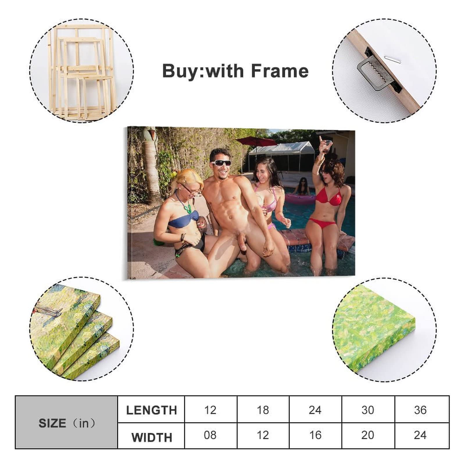Sexy Nude Art Canvas Wall Poster - 8x12 inch (20x30cm) DODOD Pool Party Decor for Living Room & Bedroom - Perfect for Adult Spaces, Man Caves & Bachelor Pads