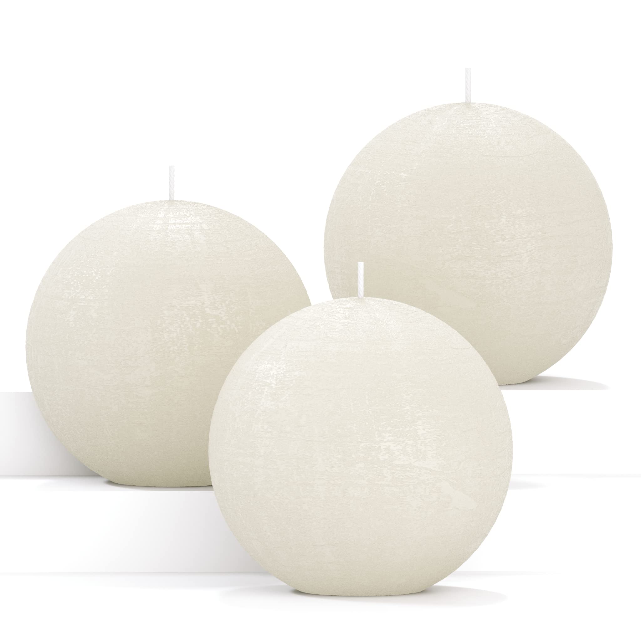 CANDWAX Set of 3 Unscented Round Ball Candles (3 Inch) - Long Burning Ivory Decorative Candles for Wedding, Romantic Home Decor & Table Centerpieces