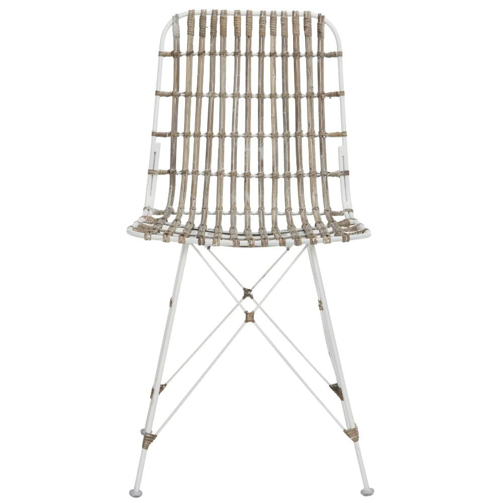 Safavieh Minerva White Wicker Dining Chairs (Set of 2) - Rattan Bistro Chairs for Indoor/Outdoor Patio, Kitchen, Breakfast Nook & Garden Seating