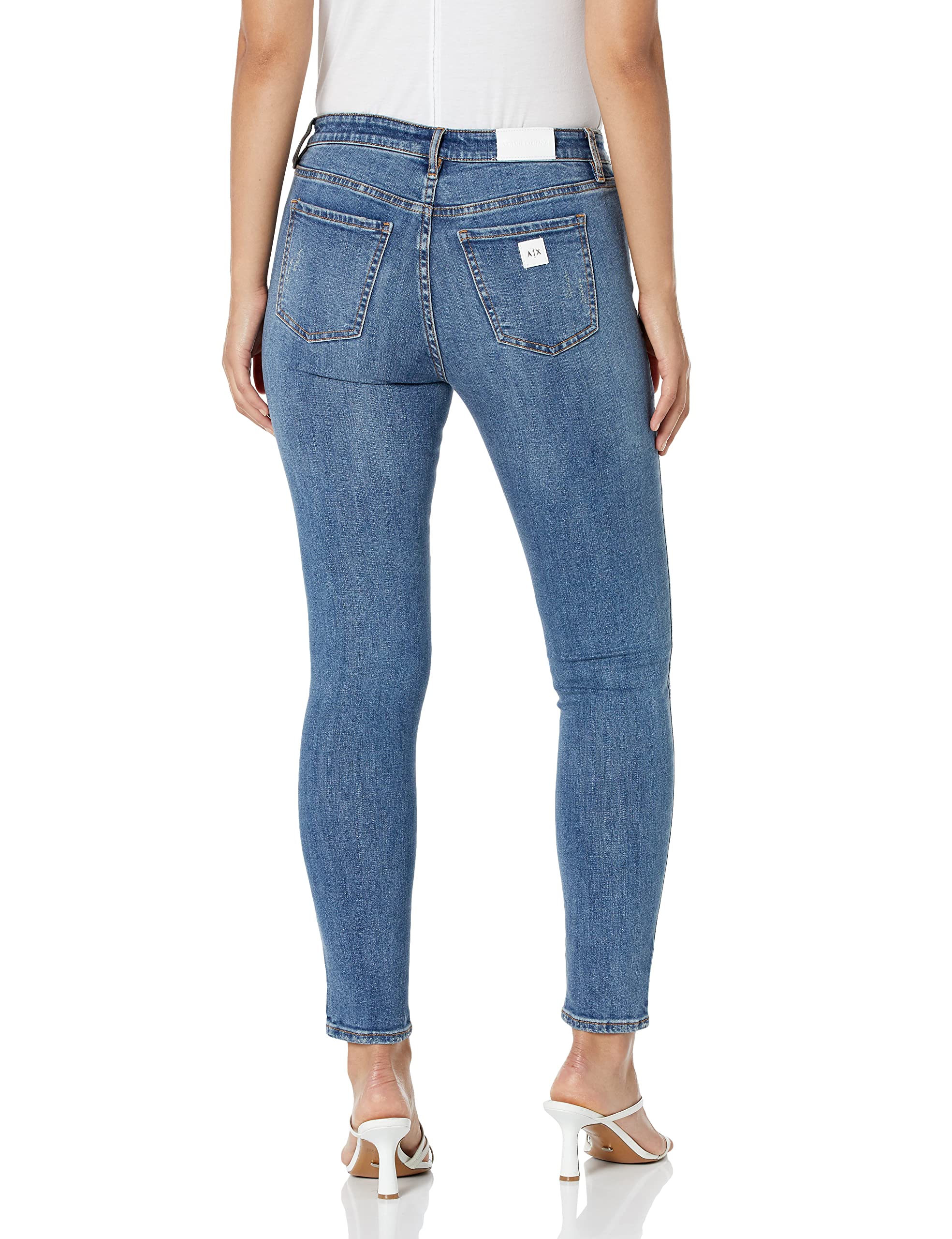 **ARMANI EXCHANGE Women's Embellished Super Skinny Cropped Jeans - Indigo Denim, Size 31W x 31L - Perfect for Casual Outfits & Night Out**
