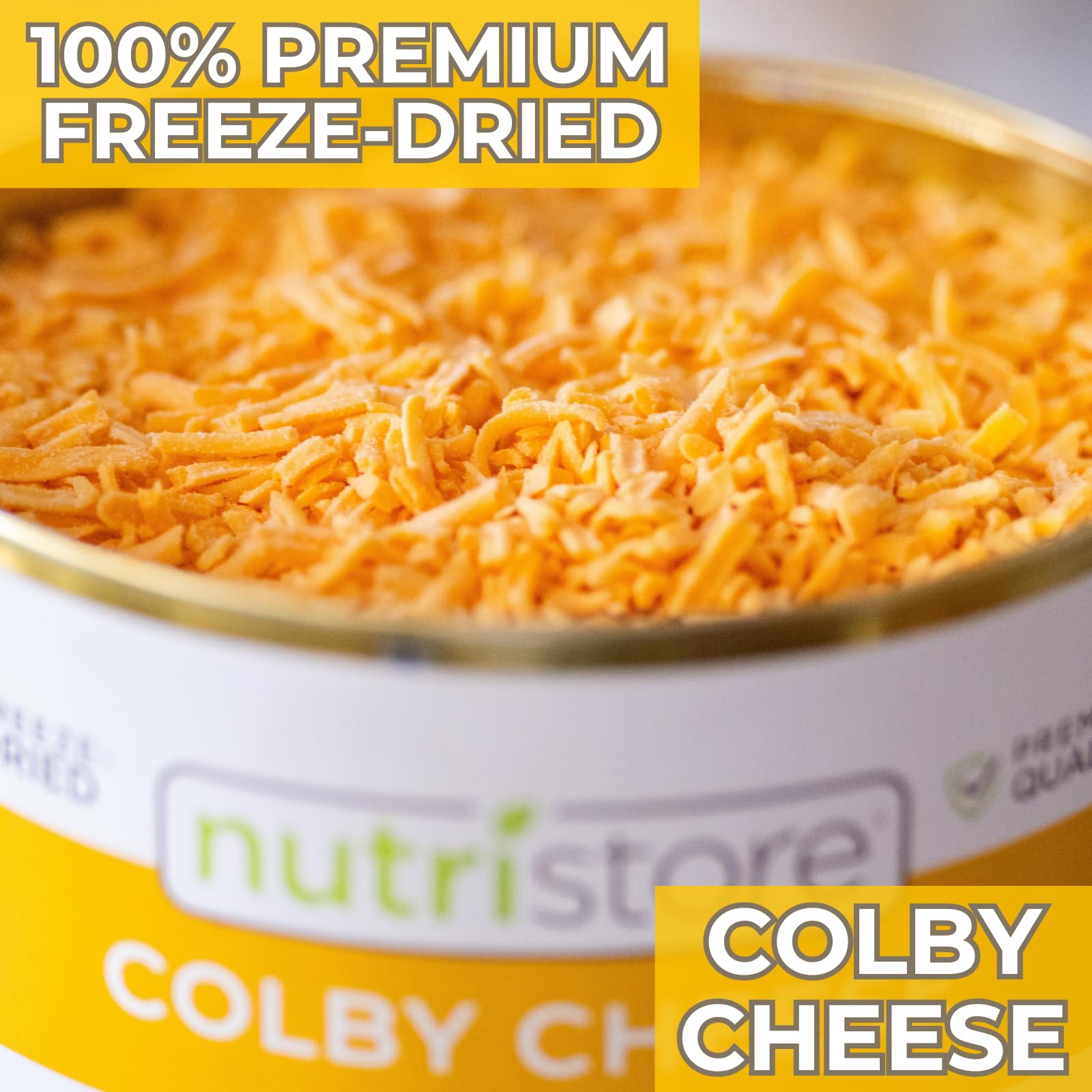 Nutristore Freeze Dried Colby Cheese Shreds | Long Shelf Life Emergency Food Supply (25 Years) | Bulk #10 Can 38.1oz (1080g) | Ideal for Camping, Hiking, Prepping & Everyday Cooking | Perfect for Cheese Toppings, Omelets, Pasta & Emergency Kits