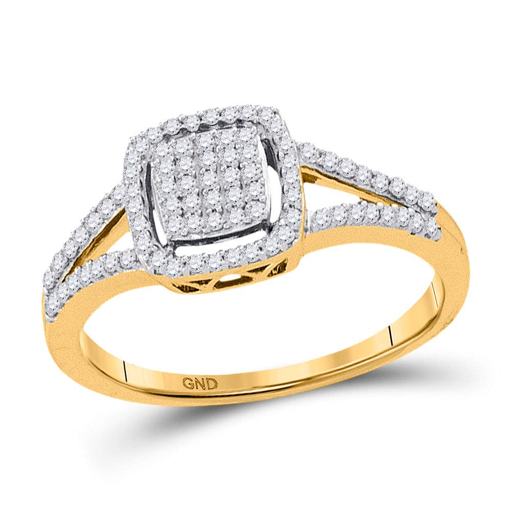 10K Yellow Gold Women's Round Diamond Square Cluster Split-Shank Ring - 1/4 Cttw - Elegant Wedding, Engagement, Anniversary Jewelry Gift for Her