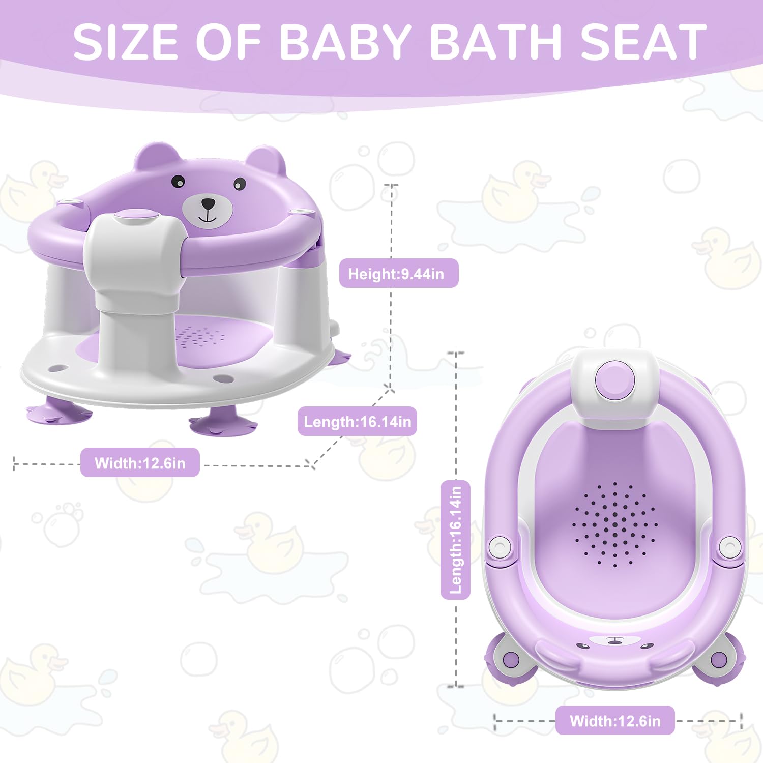 Non-Slip Baby Bath Seat for Infants 6-24 Months | Safe Toddler Bathtub Chair with 4 Suction Cups & Soft Cushion | Lavender Shower Seat for Newborns Learning to Sit | Perfect for Bath Time Safety & Comfort